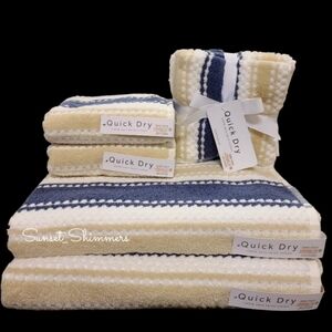 10pc Quick Dry Tan Navy 100% Zero Twist Cotton Bath Hand Washcloth Towel Set